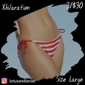 Xhilaration Juniors Red /White Striped Bikini Bottom Sz Large 3/$30